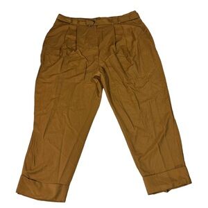 Elizabeth & James Golden Brown Pleated Cuffed Belted Pants Sz 18 42x30 High-Rise